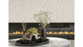 beige fireplace backsplash